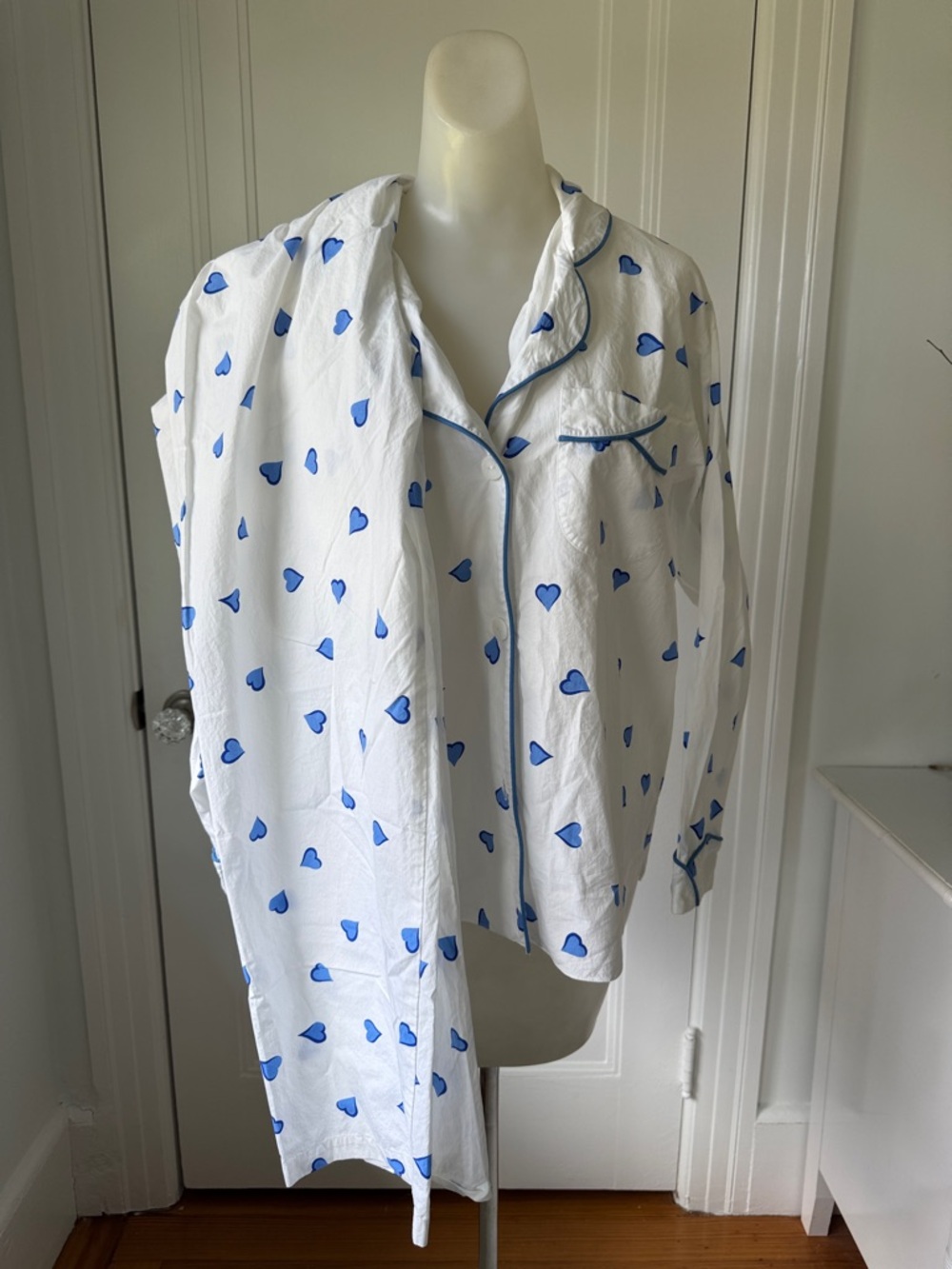 RARE D. Porthault Women’s Pajamas set blue Coeurs (Hearts) sz S Small